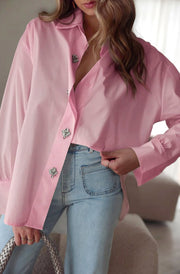 Celeste Diamante Oversized Blouse Shirt Top-Pink