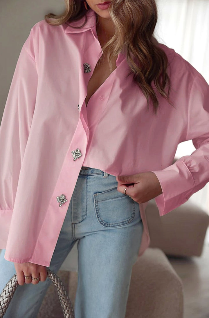 Celeste Diamante Oversized Blouse Shirt Top-Pink