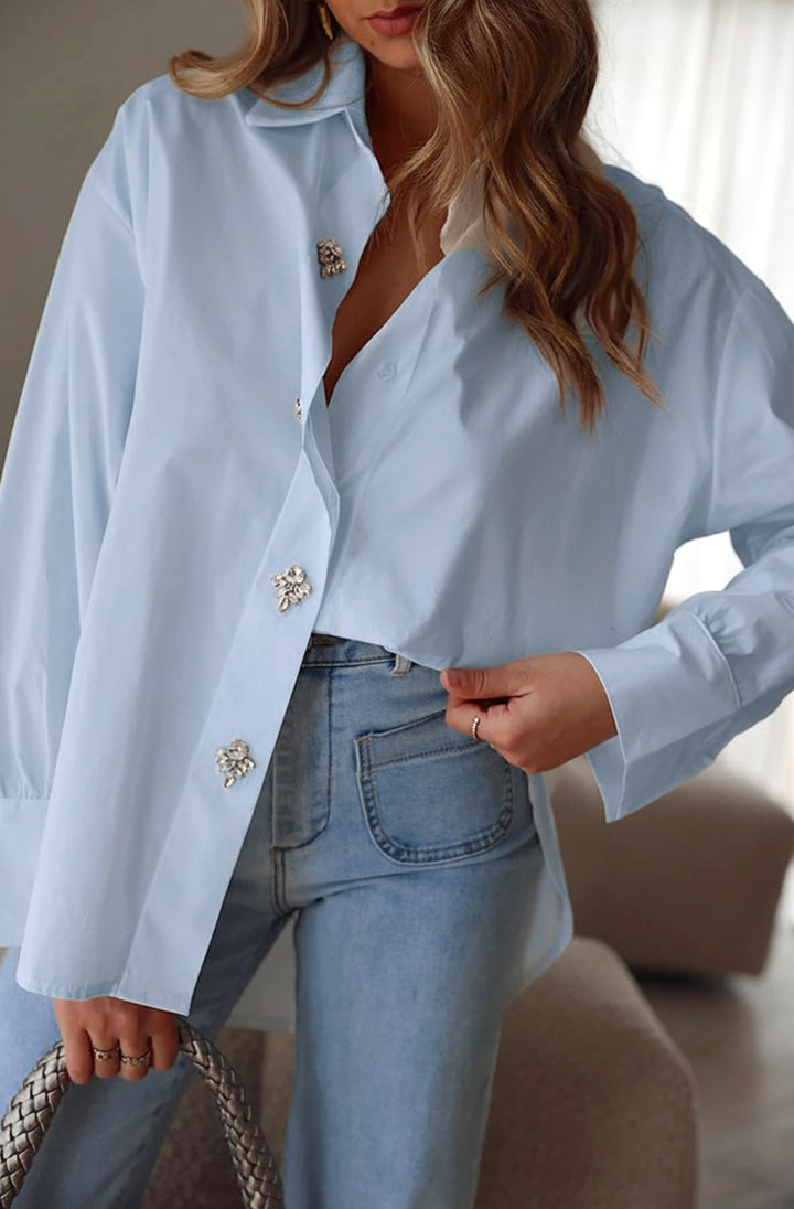Celeste Diamante Oversized Blouse Shirt Top-Sky Blue
