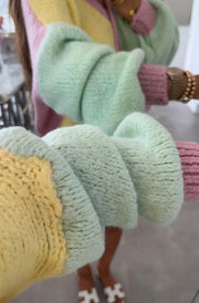 Cindy Colour Block Contrast Knitted Cardigan-Yellow