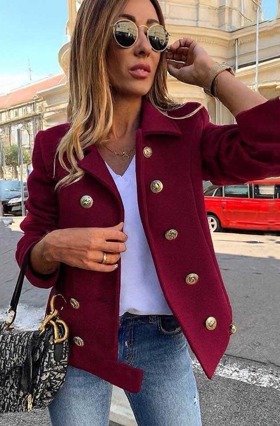 Claudia Military Coat Jacket-Wine