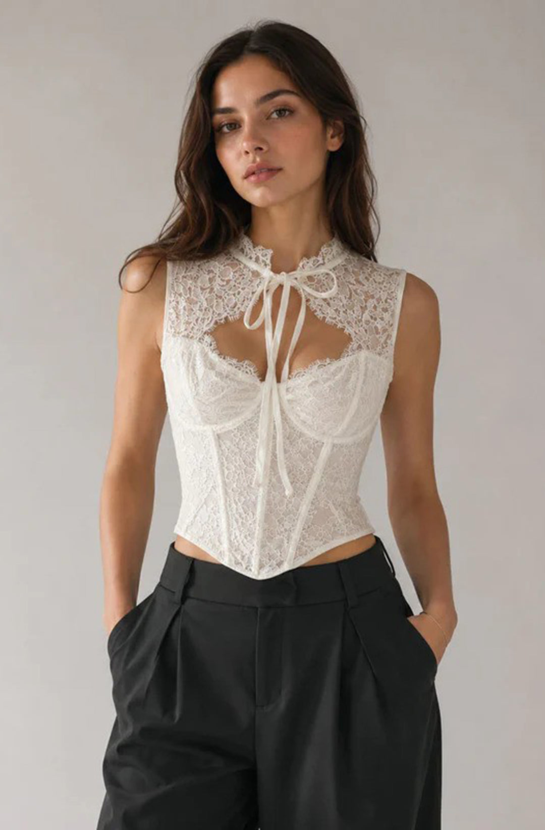 Colette Lace Collar Tie-Neck Corset Top