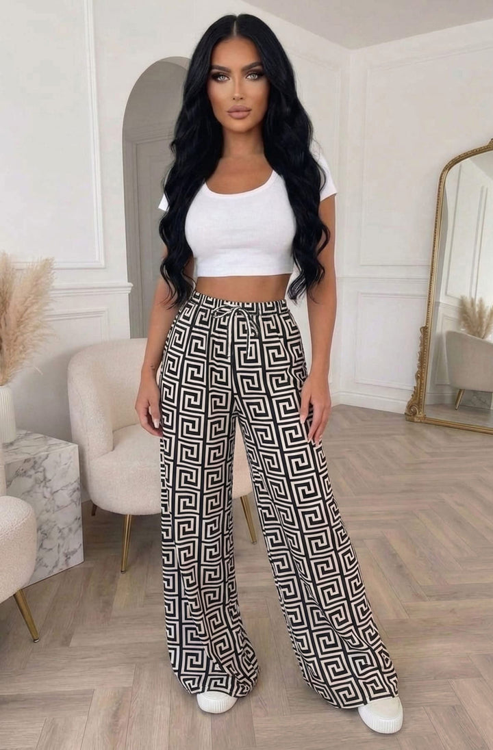 Cressida Leopard Print Elasticated Waist Wide Leg Trousers - Ivory