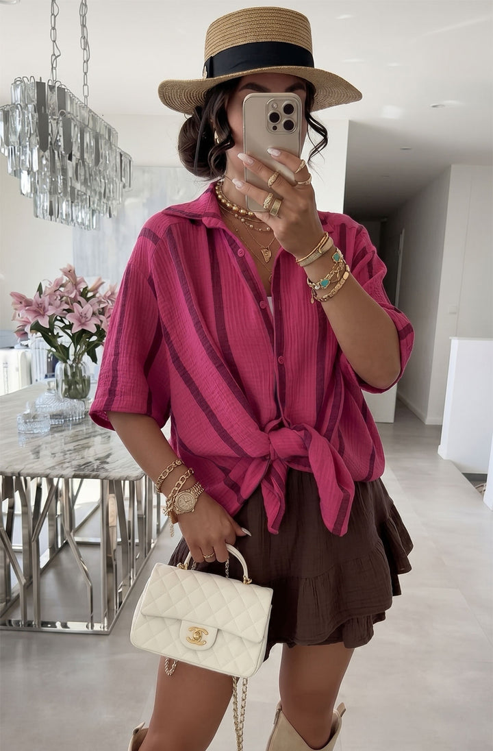 Darisse Striped Cotton Gauze Style Shirt Top
