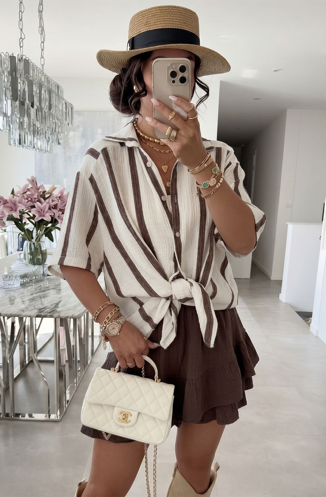 Darisse Striped Cotton Gauze Style Shirt Top