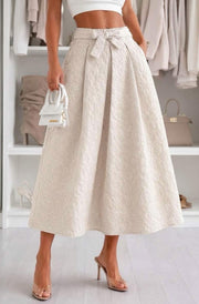 Delilah Floral Textured Tie-Belt Pocketed Midaxi Skirt-Stone