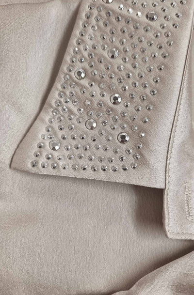 Della Crystal Trim Satin Shirt Blouse Top-Stone