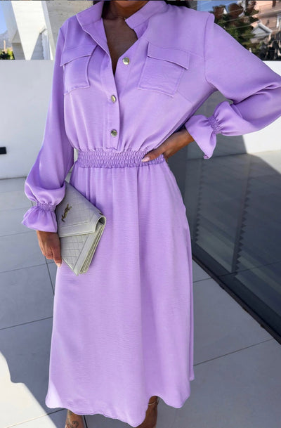 Desiree Button Detail Side Slit Maxi Dress-Lilac