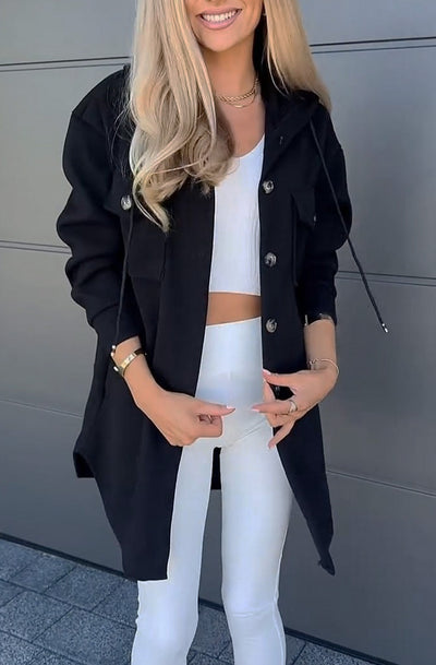 Devora Pocket Detail Hooded Shacket-Black