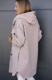 Devora Pocket Detail Hooded Shacket-Stone