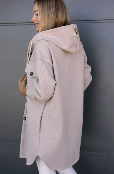 Devora Pocket Detail Hooded Shacket-Stone