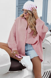 Diana Oversized Cotton Gauze Style Shirt Dress Top-Dusty Pink