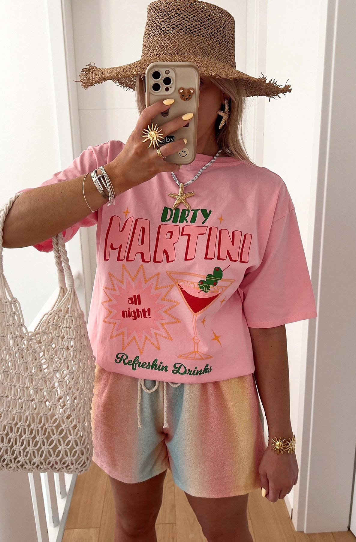 ‘Dirty Martini' Graphic Printed T. Shirt Top-Dusty Pink