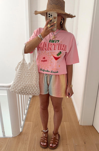 ‘Dirty Martini' Graphic Printed T. Shirt Top-Dusty Pink
