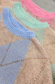 Dixie Argyle Diamond Knitted Jumper Sweater-Blue