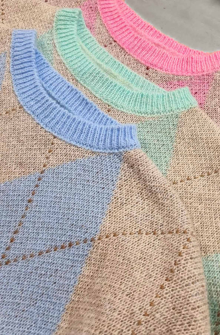 Dixie Argyle Diamond Knitted Jumper Sweater-Blue