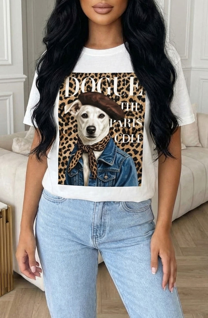 ‘DOGUE Paris’ 🐶 Oversized Front Graphic Print T-Shirt-Ivory