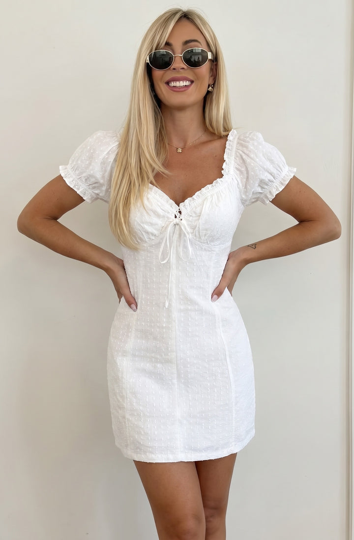 Dorisse Textured Dot Milkmaid Puff Sleeve Mini Dress