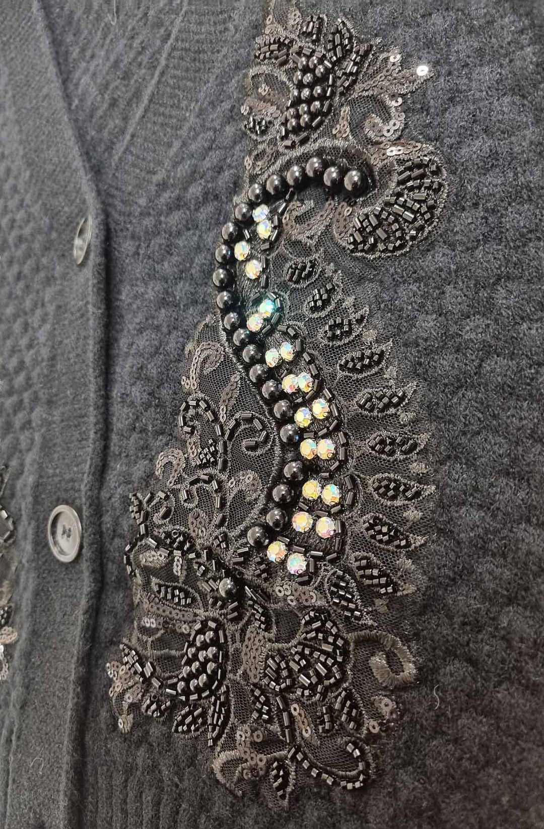 Dorothy Paisley Embellished Bubble Knit Cardigan - Black