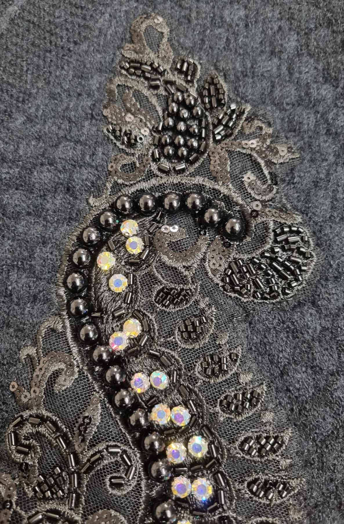 Dorothy Paisley Embellished Bubble Knit Cardigan-Black