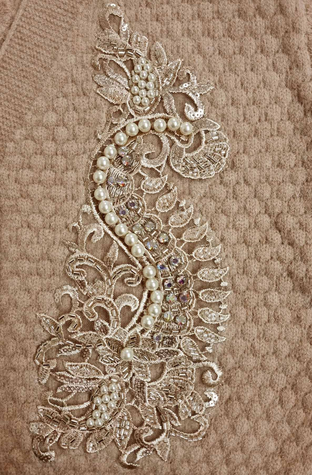 Dorothy Paisley Embellished Bubble Knit Cardigan - Camel