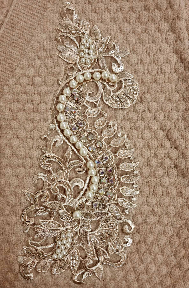 Dorothy Paisley Embellished Bubble Knit Cardigan - Camel