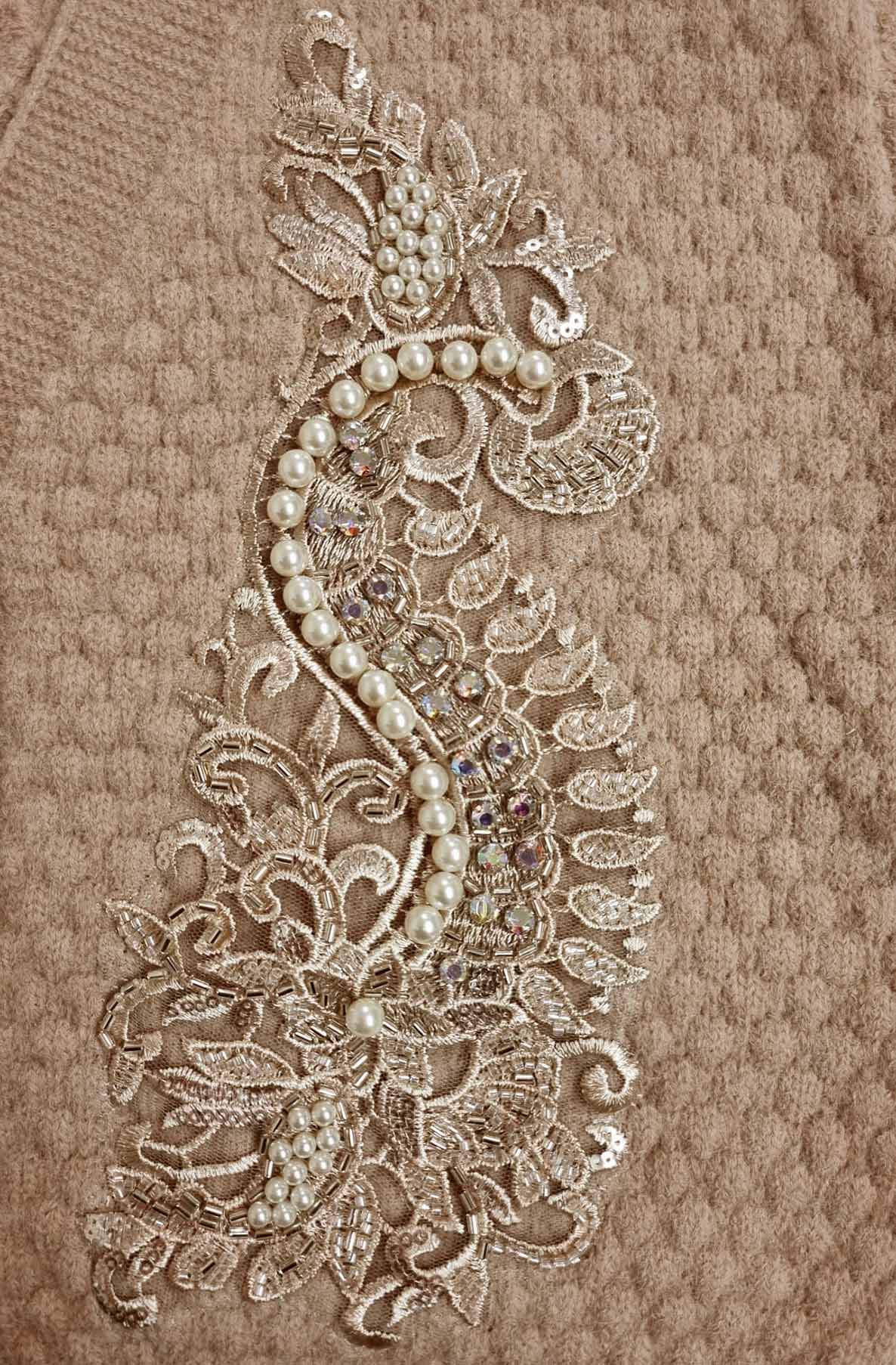 Dorothy Paisley Embellished Bubble Knit Cardigan-Camel