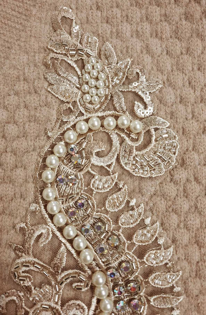 Dorothy Paisley Embellished Bubble Knit Cardigan-Camel