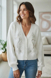 Dorothy Paisley Embellished Bubble Knit Cardigan-Ivory