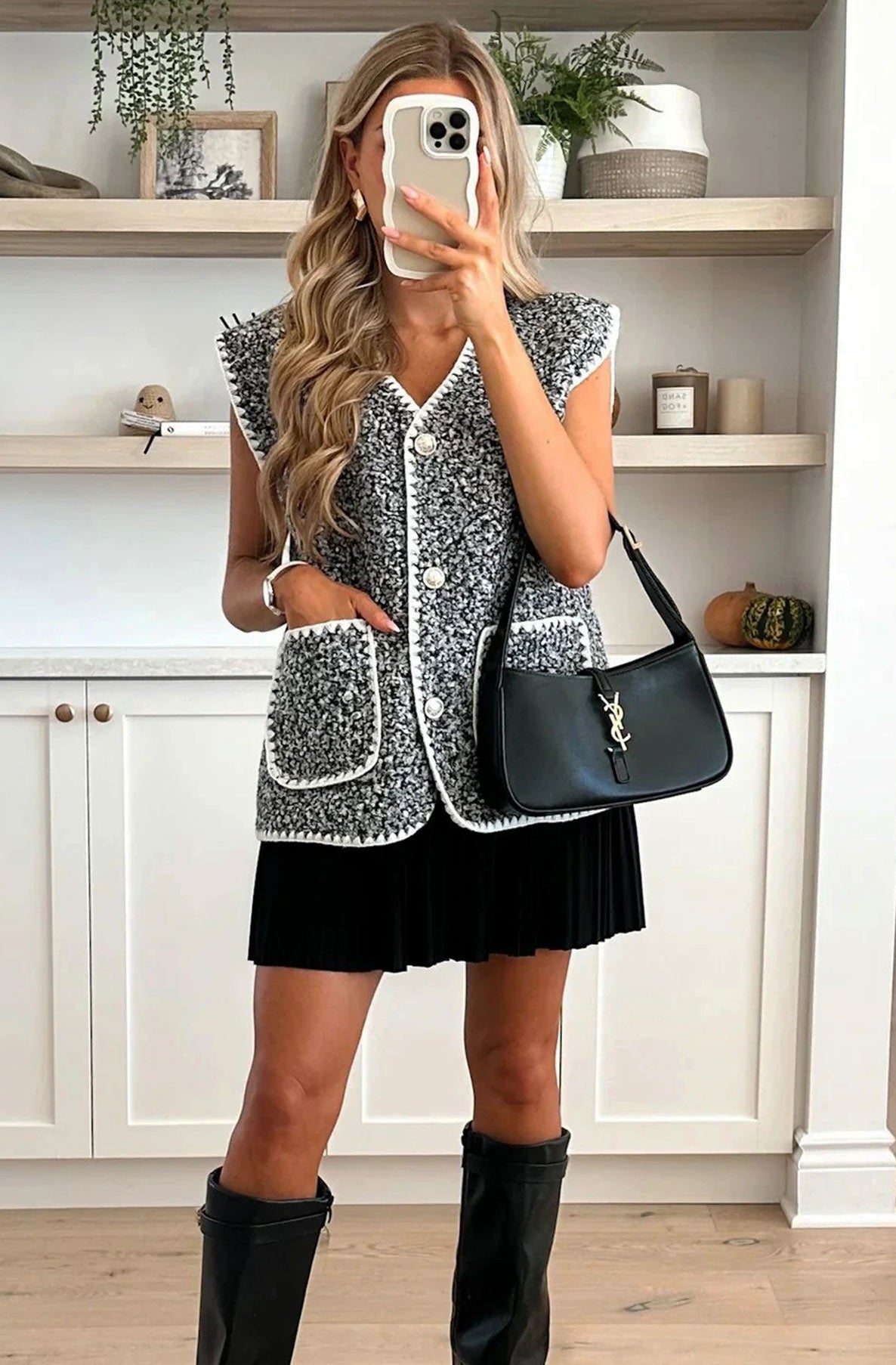 Dottie Boucle Style Sleeveless Gilet Vest-Grey