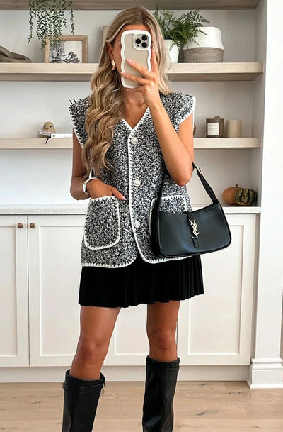 Dottie Boucle Style Sleeveless Gilet Vest-Grey