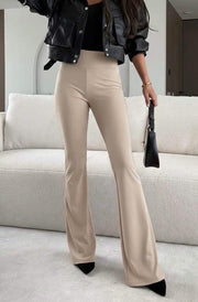 Elara High-Waisted Flared Trouses-Stone