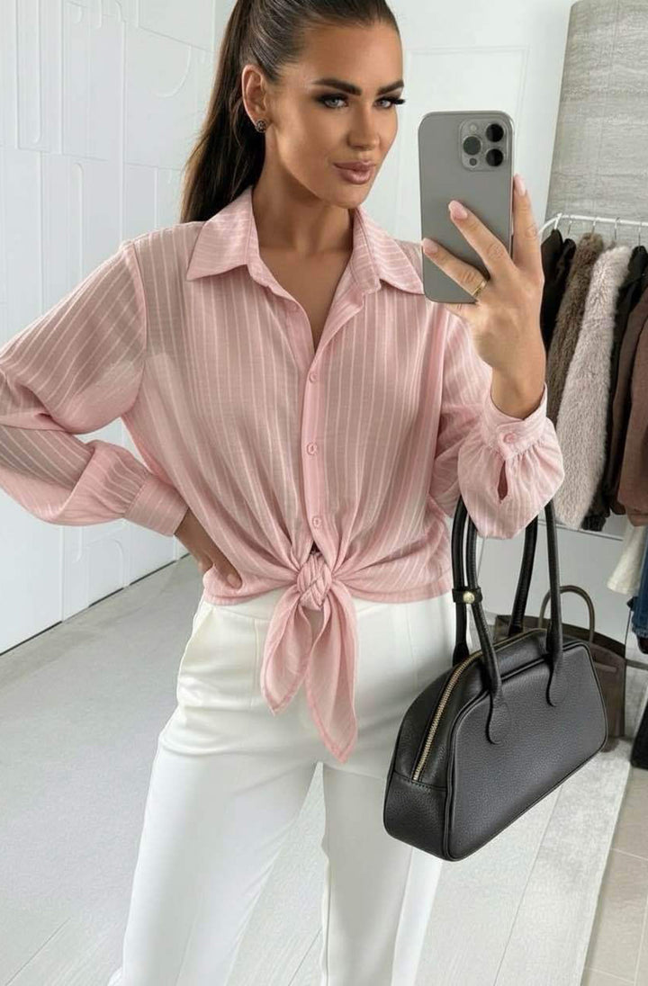 Elie Tie Front Stripe Shirt Top-Pink