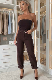 Elin High Raise Balloon Fit Denim Jeans-Brown