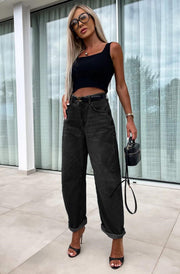 Elise Barrel High Mom Fit Denim Jeans-Black