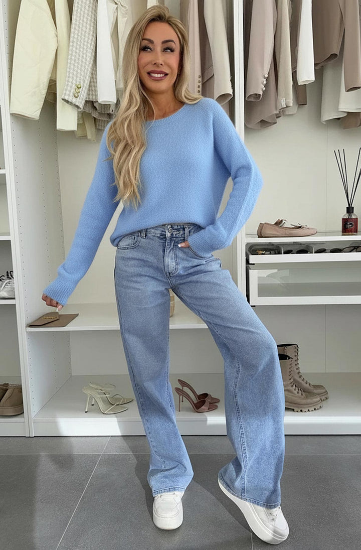 Elisha  Alpaca Lightweight Knitted Jumper Sweater - Blue