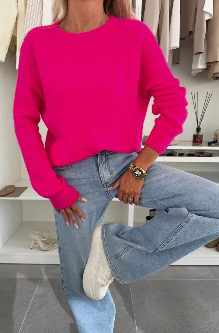 Elisha  Alpaca Lightweight Knitted Jumper Sweater - Hot Pink