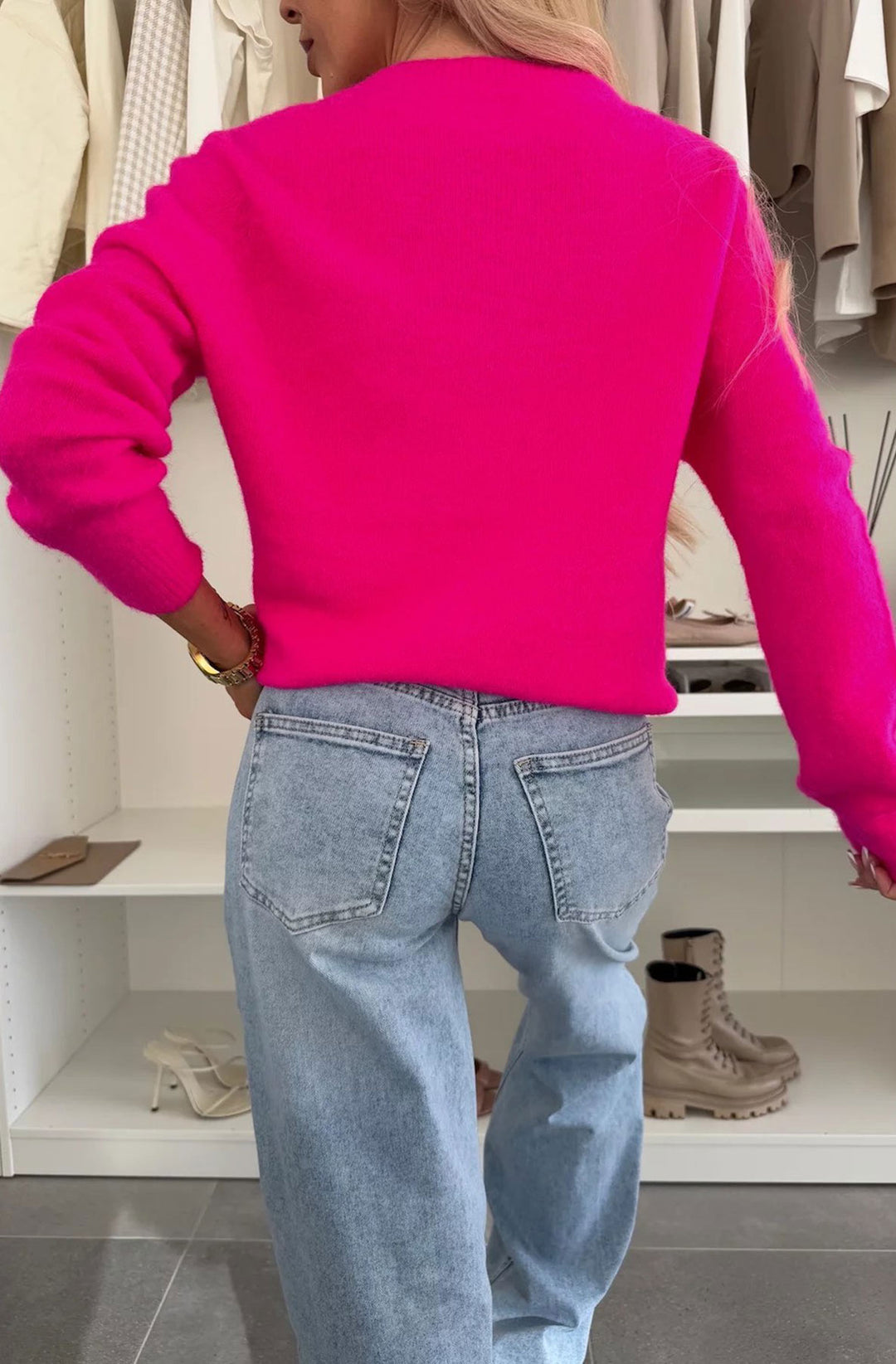Elisha  Alpaca Lightweight Knitted Jumper Sweater - Hot Pink
