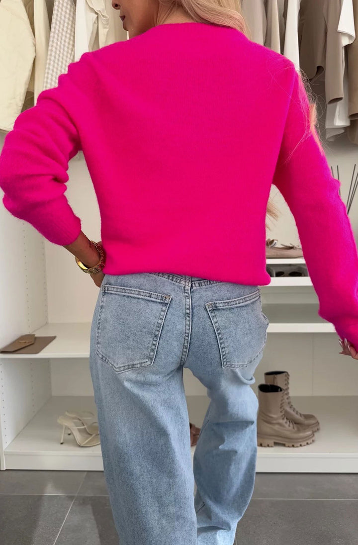 Elisha  Alpaca Lightweight Knitted Jumper Sweater - Hot Pink