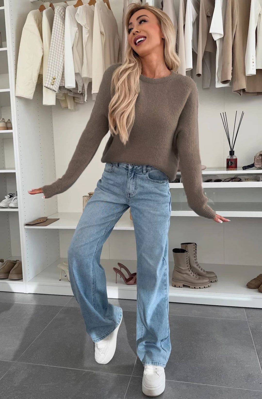 Elisha  Alpaca Lightweight Knitted Jumper Sweater - Mocha