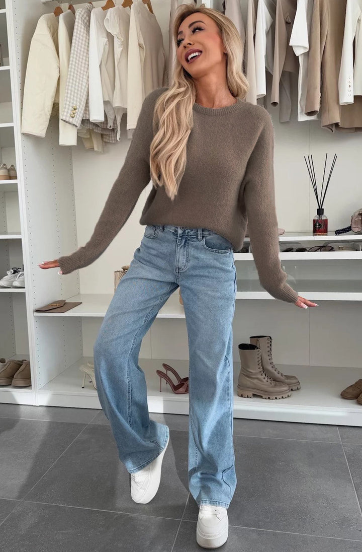 Elisha  Alpaca Lightweight Knitted Jumper Sweater - Mocha