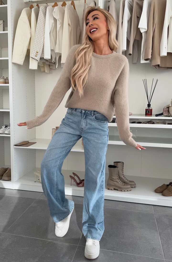 Elisha  Alpaca Lightweight Knitted Jumper Sweater - Stone
