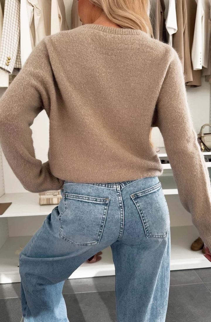 Elisha  Alpaca Lightweight Knitted Jumper Sweater - Stone