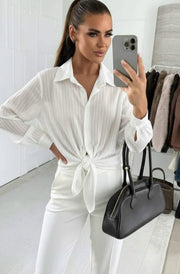 Elie Tie Front Stripe Shirt Top-Ivory