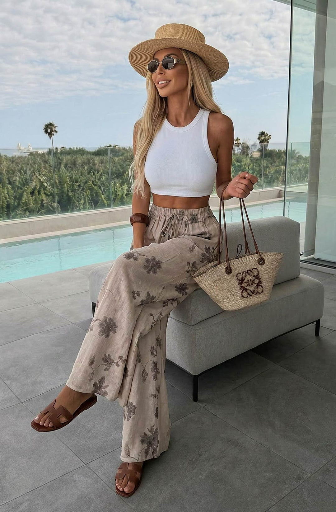 Eloria Floral Wide Leg Pocket Elasticated Waist Trousers