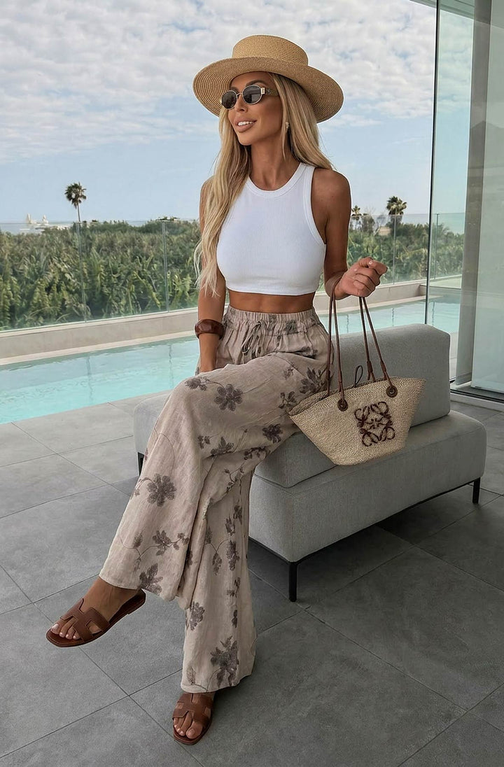 Eloria Floral Wide Leg Pocket Elasticated Waist Trousers