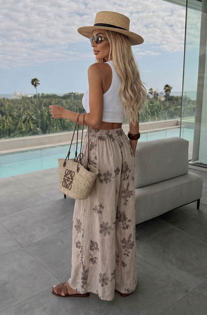 Eloria Floral Wide Leg Pocket Elasticated Waist Trousers