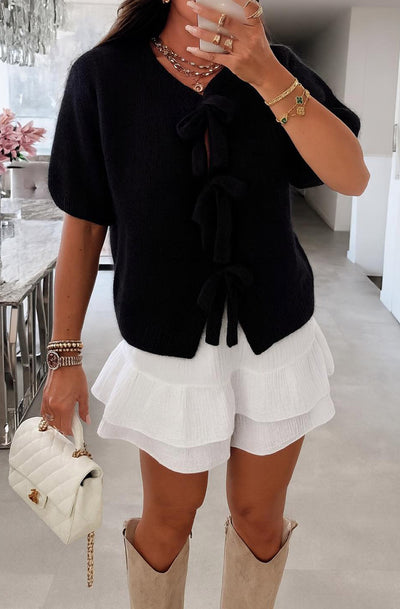 Estelle Tie up Bow Cardigan-Black
