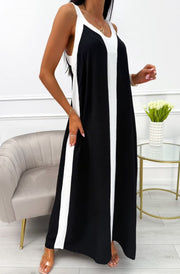 Fern Sleeveless Contrast Maxi Dress-Black