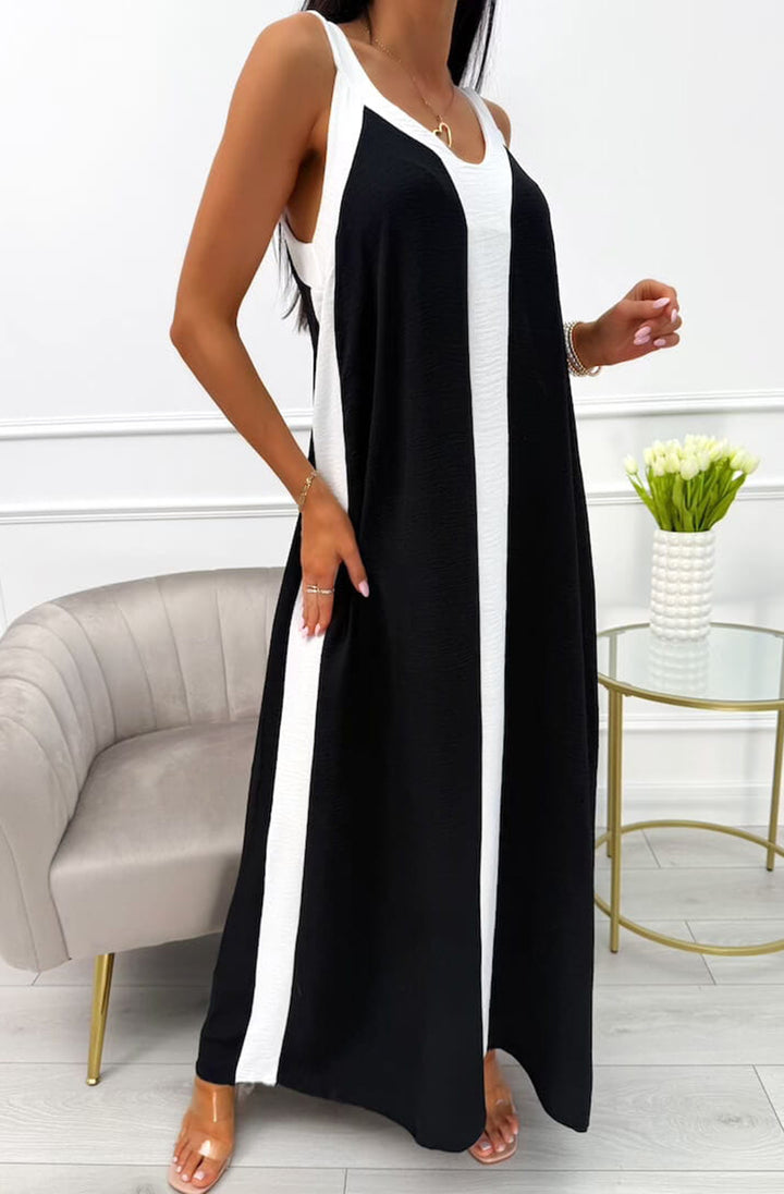 Fern Sleeveless Contrast Maxi Dress-Black